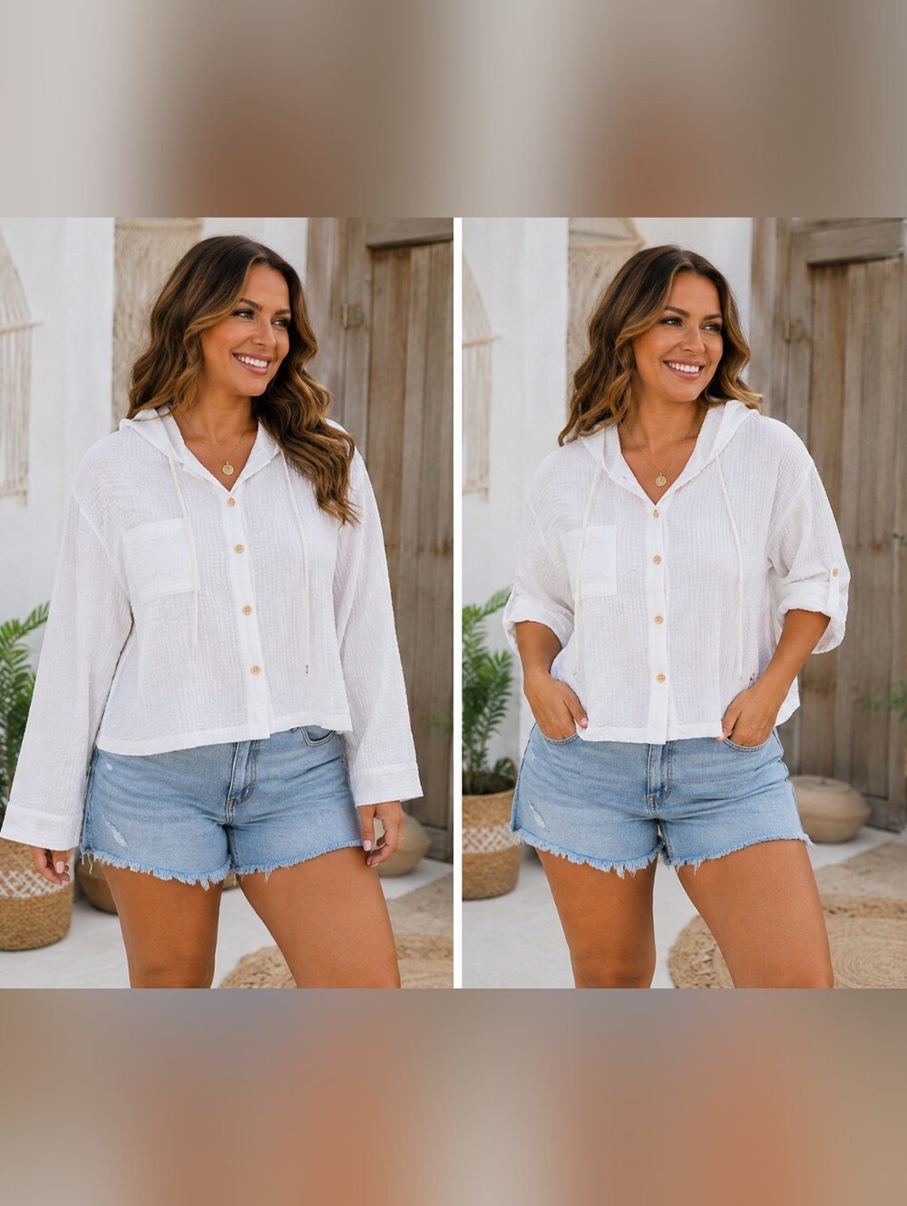 White Lightweight Hooded Button Front Beach Cover-Up Jacket Size XL Fits 14-16